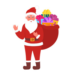 Santa Claus carries a full bag of gifts. New Year 2020