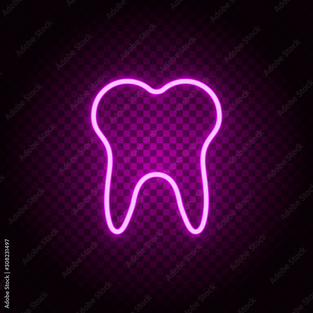 Poster tooth, teeth vector icon. retro style neon vector icon. vector icon on transparency background