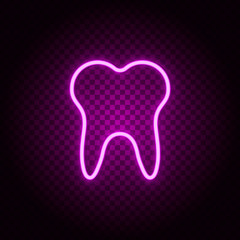 Tooth, teeth vector icon. Retro style neon vector icon. Vector icon on transparency background