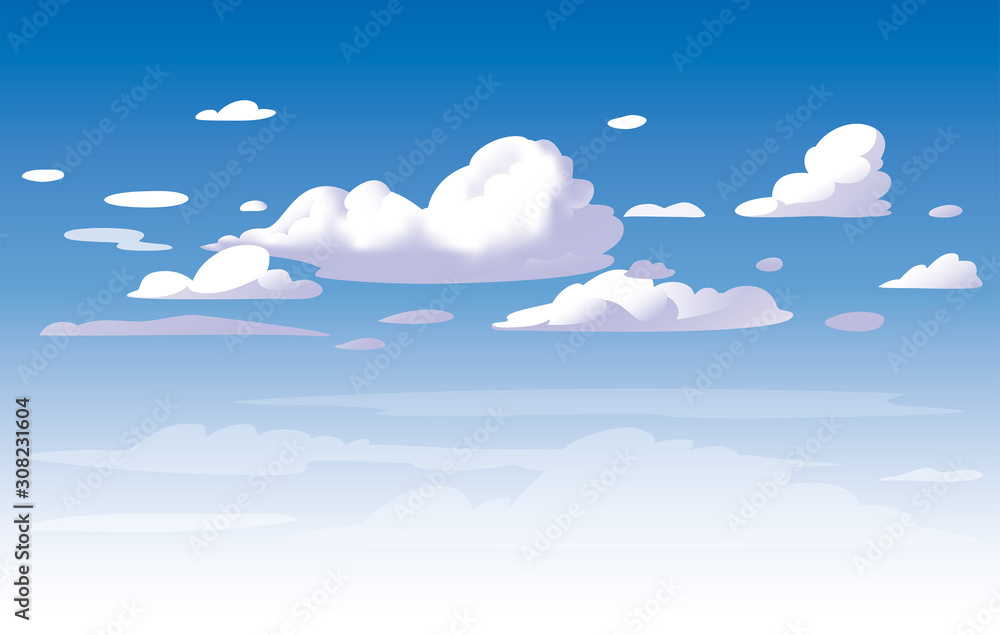 Wall mural vector blue sky clouds. anime clean style. background design