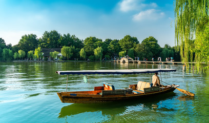 Beautiful architectural landscape and landscape of West Lake in Hangzhou..