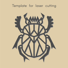 Template animal for laser cutting. Abstract geometric beetle scarab for cut. Stencil for decorative panel of wood, metal, paper. Vector illustration.