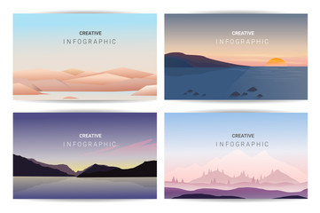 andscapes vector in a flat style. Natural wallpapers are a minimalist, polygonal concept.