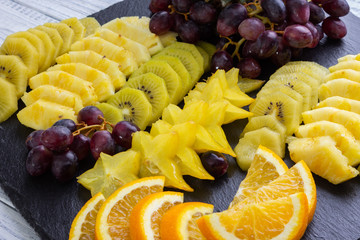 Sliced fruits on a plate