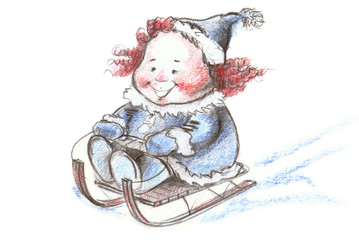 Little Girl sledding down a hill