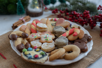 home made traditional german christmas cookies on a festive tabel