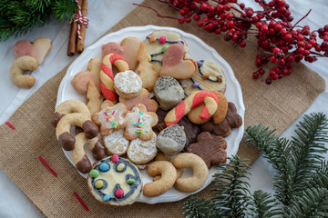 home made traditional german christmas cookies on a festive tabel