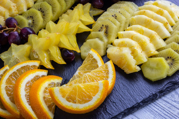 Sliced fruits on a plate