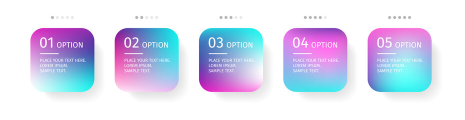 Purple gradient banners with shadows. Business Infographic vector template with 5 steps or options for presentation, web design, workflow layout.