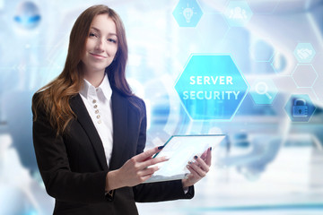 Business, Technology, Internet and network concept. Young businessman working on a virtual screen...