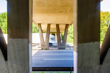 traffic in motion under bridge on uk motorway