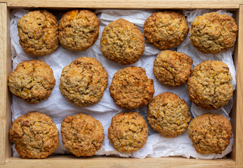 A box of homemade biscuits