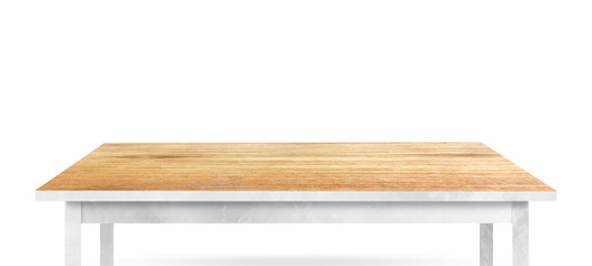 Brown wooden marble tabletop isolated on white background. Used for display or montage your products.with clipping path.