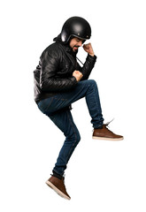 Naklejka premium Biker man jumping