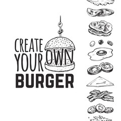 Burger menu cover for restaurant. Vintage design