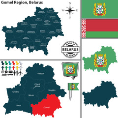 Fototapeta premium Map of Gomel Region, Belarus