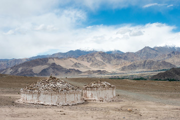 Ladakh, India - Jun 26 2019 - Beautiful scenic view from Between Stok Village and Choglamsar Town...