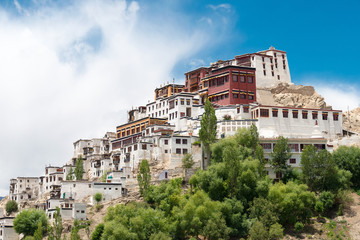 Fototapeta premium Ladakh, India - Jun 27 2019 - Thikse Monastery (Thikse Gompa) in Ladakh, Jammu and Kashmir, India. The Monastery was originally built in 15th century and is the largest gompa in central Ladakh.
