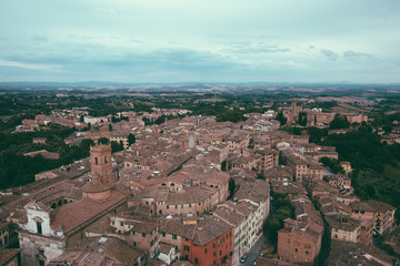 Panoramic view of Siena city with historic buildings and streets