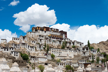Fototapeta na wymiar Ladakh, India - Jun 27 2019 - Thikse Monastery (Thikse Gompa) in Ladakh, Jammu and Kashmir, India. The Monastery was originally built in 15th century and is the largest gompa in central Ladakh.