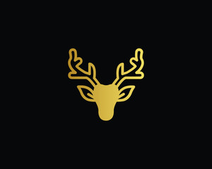 Fototapeta na wymiar Christmas deer (elk), Gold silhouette on Black background, vector isolated Christmas card