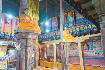 Obraz premium Ladakh, India - Jun 27 2019 - Buddha Statue at Thikse Monastery (Thikse Gompa) in Ladakh, Jammu and Kashmir, India.