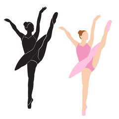  isolated, silhouette of a girl who dances, ballerina