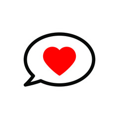 Speech bubbles and red heart, on white background, vector image.