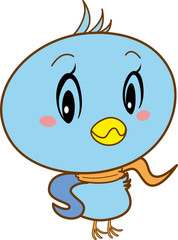 青い鳥　キャラクター　レトロ　オレンジ　スカーフ　２頭身　動物