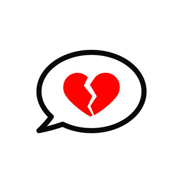 Speech bubbles and broken heart, on white background, vector image.