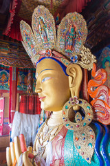 Ladakh, India - Jun 27 2019 - Buddha Statue at Thikse Monastery (Thikse  Gompa) in Ladakh, Jammu and Kashmir, India.