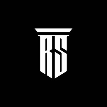 RS monogram logo with emblem style isolated on black background