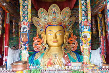 Fototapeta premium Ladakh, India - Jun 27 2019 - Buddha Statue at Thikse Monastery (Thikse Gompa) in Ladakh, Jammu and Kashmir, India.