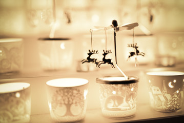 Christmas glowing lantern with reindeer