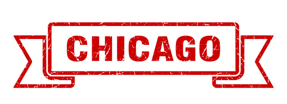 Chicago Ribbon. Red Chicago Grunge Band Sign