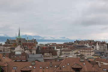 Fototapeta premium Panoramic view of historic Lausanne city center, Switzerland, Europe