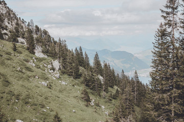 Panorama view of mountains scene from top Pilatus Kulm in Lucerne