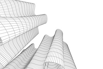 Architecture building construction. Linear 3d illustration. Concept sketch