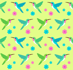 Hummingbirds and flowers seamless pattern