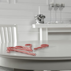 White wooden table and free space for your decoration. Christmas time. 