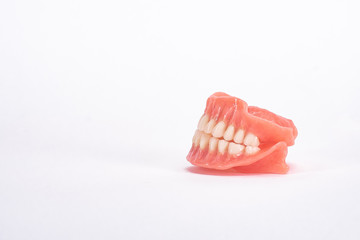 Two dentures.  Dental hygienist checkup concept with teeth model dentures. Regular dentist checkups