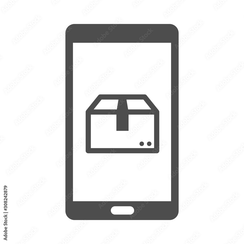 Poster online delivery service vector icon isolated on white background. smartphone with express delivery a
