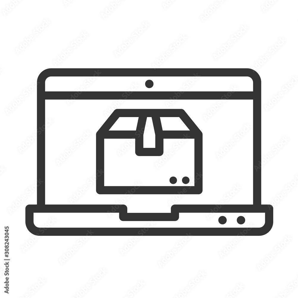 Aufkleber online delivery service outline vector icon isolated on white background. laptop with express delive