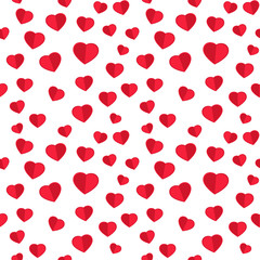 Valentine day vector seamless pattern with red hearts. Half shaded red hearts on white background for print pattern on packaging, wrapper, box, cards. Valentine day, love and relationships concept