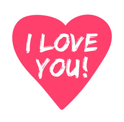 I love you lettering on pink heart color vector illustration. Hand drawn heart shape with i love you lettering vector illustration. Valentine day icon. Love and relationships concept