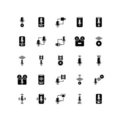 Set of recording, speech, sound, audio, microphone glyph style icon - vector