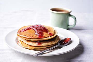 pancakes with strawberry jam