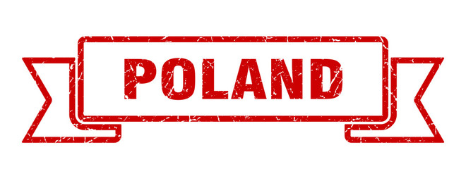 Poland ribbon. Red Poland grunge band sign