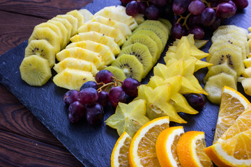 Sliced fruits on a plate