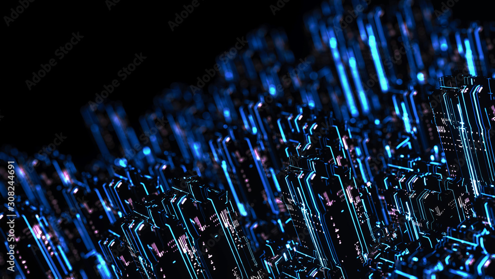 Poster 3d rendering of abstract technology background. concept for big data processing, multi core cpu engi